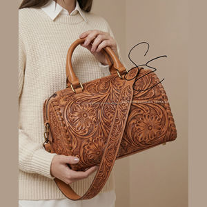 Bolso de Viaje de Cuero Genuino Estilo Western, Bolso de Mano de Piel de Vaca Repujada, con Cierre y Correa para el Hombro para Mujer - Product Image 4