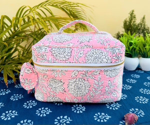 Bolsa de Maquillaje y Neceser de Viaje Hechos a Mano, Vintage, de Algodón con Estampado Artesanal, Cierre de Cremallera, Resistentes al Agua, de Gran Capacidad - Product Image 3