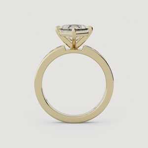 Bagues de fiançailles solitaires modernes et vintage en or massif 14K avec diamants de laboratoire taille baguette en losange de 3 carats, sertis à griffes et à canaux, avec bandes coniques - Product Image 4