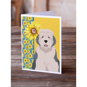 Summer Sunflowers Old English Sheepdog Cartes de vœux Pack 8 Whimsical A7 Size 5x7 Blank Note Cards with Enveloppes - Product Image 2