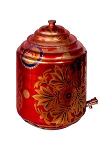 Distributeur d'eau décoratif à motif floral rouge avec support métallique et robinet pour usage domestique - Product Image 6