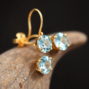 Pendientes de gota de Plata de Ley 925 Hydro de Topacio Azul, joyería de moda de piedras preciosas chapadas en oro de 18 quilates para mujer - Product Image 2