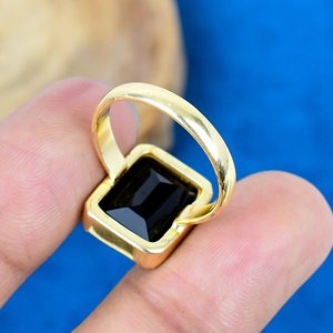 Natural Black Onyx Cushion Shape Gemstone 18K Gold Micron Over <b>925</b> Sterling <b>Silver</b> <b>Ring</b> - Product Image 4