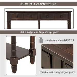 Tavolo consolle Espresso con due cassetti portaoggetti e ripiano inferiore per soggiorno o ingresso Console di facile assemblaggio divano tavolo - Product Image 5