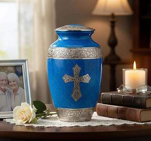 Decorative Marbled Metal Cremation Urn Round Keepsake Ashes Container <b>Memorial</b> <b>Vase</b> At Best Price - Product Image 1