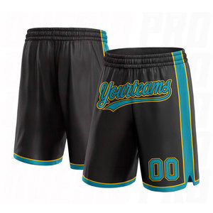 Shorts de basketball personnalisés noir, bleu sarcelle et jaune, authentiques, sans logo, respirants, anti-humidité, séchage rapide, performance athlétique - Product Image 1