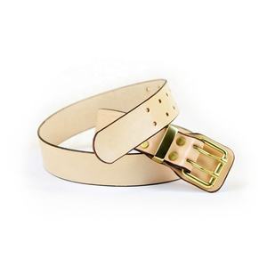 Bonne qualité hommes en cuir ceinture décontractée Durable haut Grain en cuir véritable marron ceintures hommes Vintage Design Double broche boucle dorée - Product Image 5