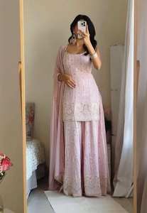 Traje Sharara de Georgette Sintética de la Mejor Calidad al por Mayor con Bordado Pesado y Lentejuelas para Mujer, Ideal para Fiestas o Uso Étnico - Product Image 6