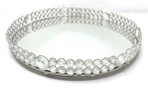Handmade Luxury <b>Mirrored</b> Glass Vanity Tray Silver <b>Crystal</b> Beaded Metal Decorative Tray Cosmetic Organizer Jewelry Display - Product Image 4