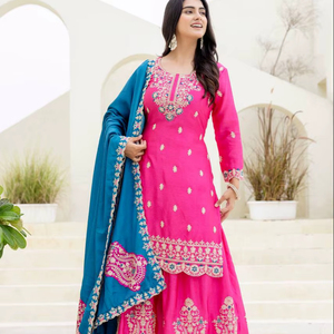 Nuevo Conjunto de Salwar Kameez de Diseño con Bordado de Satén y Lentejuelas, Material para Traje con Dupatta, para Mujeres, Bodas, Diwali y Fiestas - Product Image 1