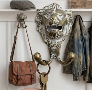 Gancho de Pared con Cabeza de León, 2 Ganchos, Hierro Fundido, Plegable, Ecológico, Impermeable, Autoadhesivo, Diseño Animal Vintage para Ropa - Product Image 2