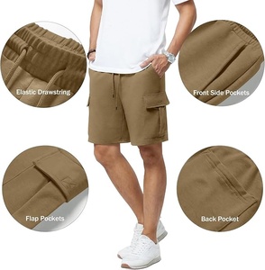 Shorts cargo décontractés pour hommes, à carreaux, taille élastique, style bermuda, avec poches, en tissu de laine, polyester/coton, séchage rapide - Product Image 2
