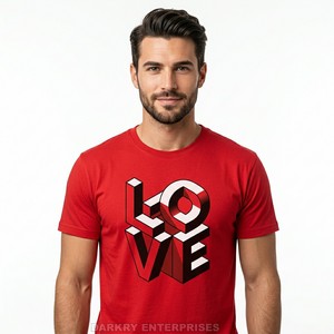 Premium Men Red Cotton <b>Tshirt</b> Custom 3D Isometric Love Letter Graphic Print High Quality Soft Combed Cotton Short Sleeve Factory - Product Image 1