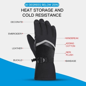 Gants de ski à doigts entiers en cuir noir, isolés thermiquement, avec sangle de poignet réglable, unisexe, pour activités hivernales en plein air - Product Image 2