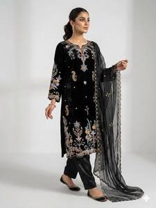 Conjunto de Kurti y Pantalón de Vidrio Premium con Bordado Romano y Dupatta de Organza Bordada, Ropa Étnica para Mujer, Calidad de Exportación - Product Image 3
