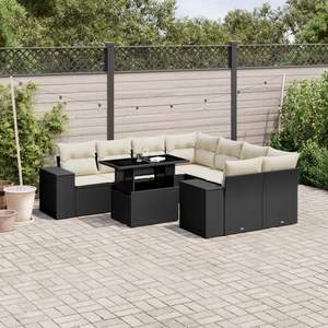 Black Rattan Garden <b>Sofa</b> <b>Set</b> With Cream Cushions Outdoor Furniture Waterproof Contemporary Design - Product Image 1