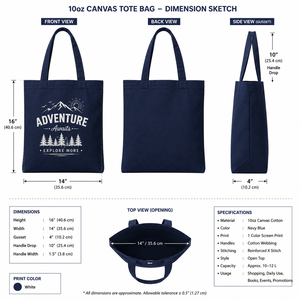 Bolsa de Lona Azul Marino AMANI de 16x14 Pulgadas con Estampado 'Adventure Awaits' y Asas con Correa para el Hombro para Uso Diario y de Viaje - Product Image 2
