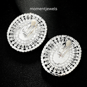 Boucles d'oreilles ovales à clip en perles, zircon et diamants, couleur or rose, bijoux rétro en laiton plaqué argent pour mariage et fête - Product Image 4