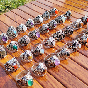 Antique Style Silver Plated <b>Rings</b> Mixed Gemstone <b>Rings</b> Adjustable Statement Jewelry Wholesale Lot for Women & Men - Product Image 1