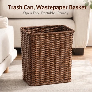 Rectangular Rattan Storage Basket Open Top Woven <b>Bin</b> for Household Indoor Use Simple Style Brown and Natural Color From India - Product Image 6