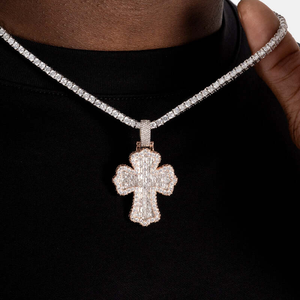 <b>Silver</b> Moissanite Baguette Cross <b>Pendant</b> Rose Tone Hip Hop Jewelry Statement Necklace Charm Fashion Gift <b>For</b> <b>Men</b> - Product Image 1