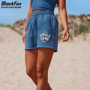 Shorts en coton bleu pour femmes BlackFox International avec cordon de serrage et poches, vêtements décontractés d'été, respirants, tricotés, ajustés - Product Image 2
