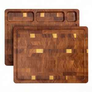 Tabla de cortar de madera a rayas con asa, tabla grande para cortar carne, verduras, pan y queso, tabla para servir en la cocina - Product Image 4