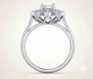 Floral Halo Lab Grown Diamond <b>Ring</b> for Women, Heart Petal Cluster Engagement <b>Ring</b>, Round Cut Diamond Look <b>Statement</b> <b>Ring</b> - Product Image 2