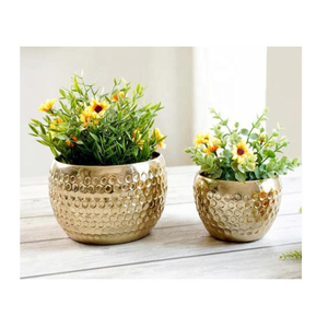 Hermosa Maceta Metálica con Aspecto Texturizado Dorado para Espacios Interiores y Exteriores, Decoración Festiva para el Hogar - Product Image 5
