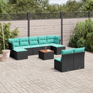 Set Divano da Esterno in Polyrattan Nero 10 Pezzi con Cuscini - Elegante Collezione di Mobili da Giardino - Product Image 1