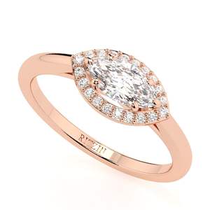 Anillo de Compromiso con Halo de Diamantes Cultivados en Laboratorio con Corte Marquesa para Mujer en Oro Rosa de 14K, Estilo Elegante - Product Image 1