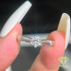 Bague élégante en moissanite florale, en argent Sterling 925, pierre brillante à taille ronde, bijoux de luxe uniques pour femmes, cadeau de mariée - Product Image 5