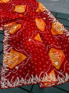 ผ้าไหมแท้แบบดั้งเดิมสำหรับงานปาร์ตี้ ลายจอร์เจีย พร้อมงานปัก ขอบลูกไม้ และพู่ห้อย - Product Image 4