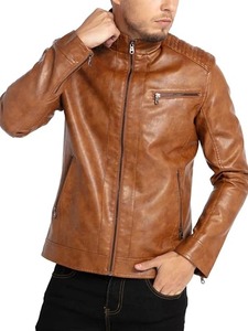 เสื้อแจ็คเก็ตหนังสีน้ำตาลน้ำหนักเบาสำหรับผู้ชายขี่มอเตอร์ไซค์ - Product Image 1