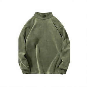 Sudadera de Hombre Oversize con Cuello Alto, Color Verde Oliva Sólido, Tejido Casual de Felpa Francesa, Manga Larga, para Otoño - Product Image 1