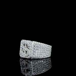 Iced Moissanite Round Diamond Dollar Sign <b>Ring</b> 925 Sterling <b>Silver</b> Hip Hop Jewelry For <b>Mens</b> Anniversary Party Gift For Friends - Product Image 2