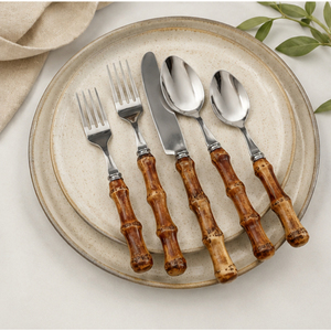 Ensemble de couverts en acier inoxydable de qualité supérieure avec manche en bambou, couverts écologiques pour les dîners raffinés, les mariages et la table à manger à domicile - Product Image 6