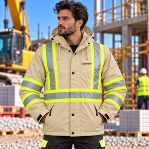 High Visibility Reflective Safety <b>Jacket</b> Long Sleeve Workwear <b>Jacket</b> For Road Construction <b>Workers</b> Pockets - Product Image 2