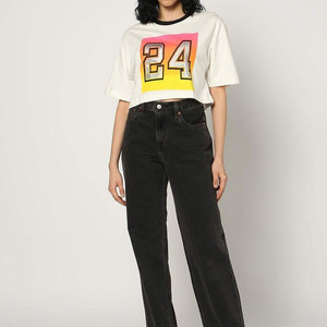 Women's Short Sleeve T Shirts Premium Cotton Polyester Blend Casual Wear Boxy Fit Tees Letter Graphic Knitted Tops <b>Streetwear</b> - Product Image 2