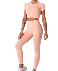 unique and trendy Polyester Spandex <b>Women</b> Yoga Set Stretch Tank <b>Top</b> <b>Compression</b> Leggings Elastic Waist High-Waisted Custom - Product Image 2