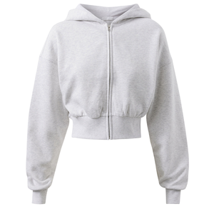 High Quality Women's Relaxed Fit <b>Cropped</b> Length Fleece <b>Zip</b> Through Hoodie Fleece Autumn Casual Wear Unlined Knitted - Product Image 2