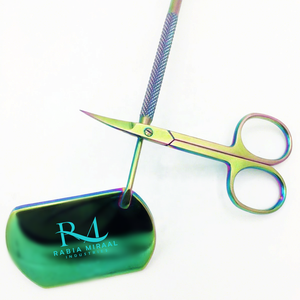 Multi Plasma Coated Color <b>Square</b> Shape Eyelash Extension <b>Mirror</b> And Diamond Grip Handle And Multi Color Cuticle Scissor Set - Product Image 4