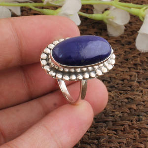 Natural <b>Lapis</b> <b>Lazuli</b> 925 Sterling Silver Dotted Beaded Band Blue Gemstone Wedding Classic Women's Vintage <b>Ring</b> Wholesale Jewelry - Product Image 5