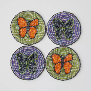 Sous-verres brodés de perles de rocaille de haute qualité pour la décoration de table – Ensemble de sous-verres perlés personnalisés de luxe avec design en perles de rocaille colorées - Product Image 1
