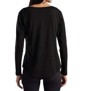 Camiseta de Manga Larga Negra para Mujer, Corte Holgado, Cuello Redondo, Informal, Transpirable, Suave, para Gimnasio, Fitness, Yoga y Ejercicio - Product Image 3