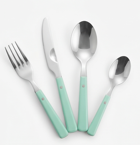 Juego de Cubiertos de acero inoxidable con acabado plateado y Mango Verde, juego de 5 cucharas, tenedor, cuchillo, cubiertos para uso en fiesta en casa - Product Image 1