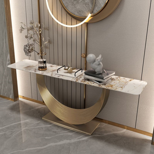 Luxury Gold Finish Stainless Steel <b>Console</b> <b>Table</b> with Black <b>Marble</b> <b>Top</b> for Living Room & Entryway - Product Image 4