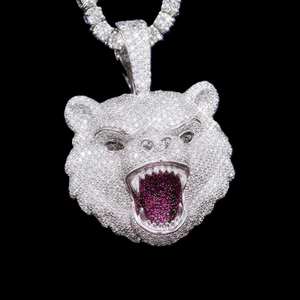 Pendentif Tête d'Ours Luxe Sertie de Moissanite VVS, Collier Statement Style Hip Hop Effet Diamant - Product Image 1