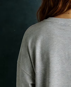 Women's Gray Crewneck Sweatshirt Long Sleeve Casual Fleece Solid Color Polyester/Cotton Eco-Friendly Winter Wear - Product Image 4