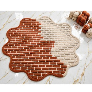 Red Beige Brick Pattern Irregular <b>Rug</b> <b>Scalloped</b> Aesthetic Hand Tufted Latex Modern Living Room Bedroom Area Carpet Home Decor - Product Image 4
